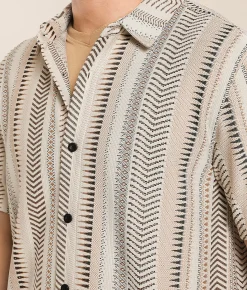 Nova Industries Jacquard Knit Shirt Tan Black Clearance