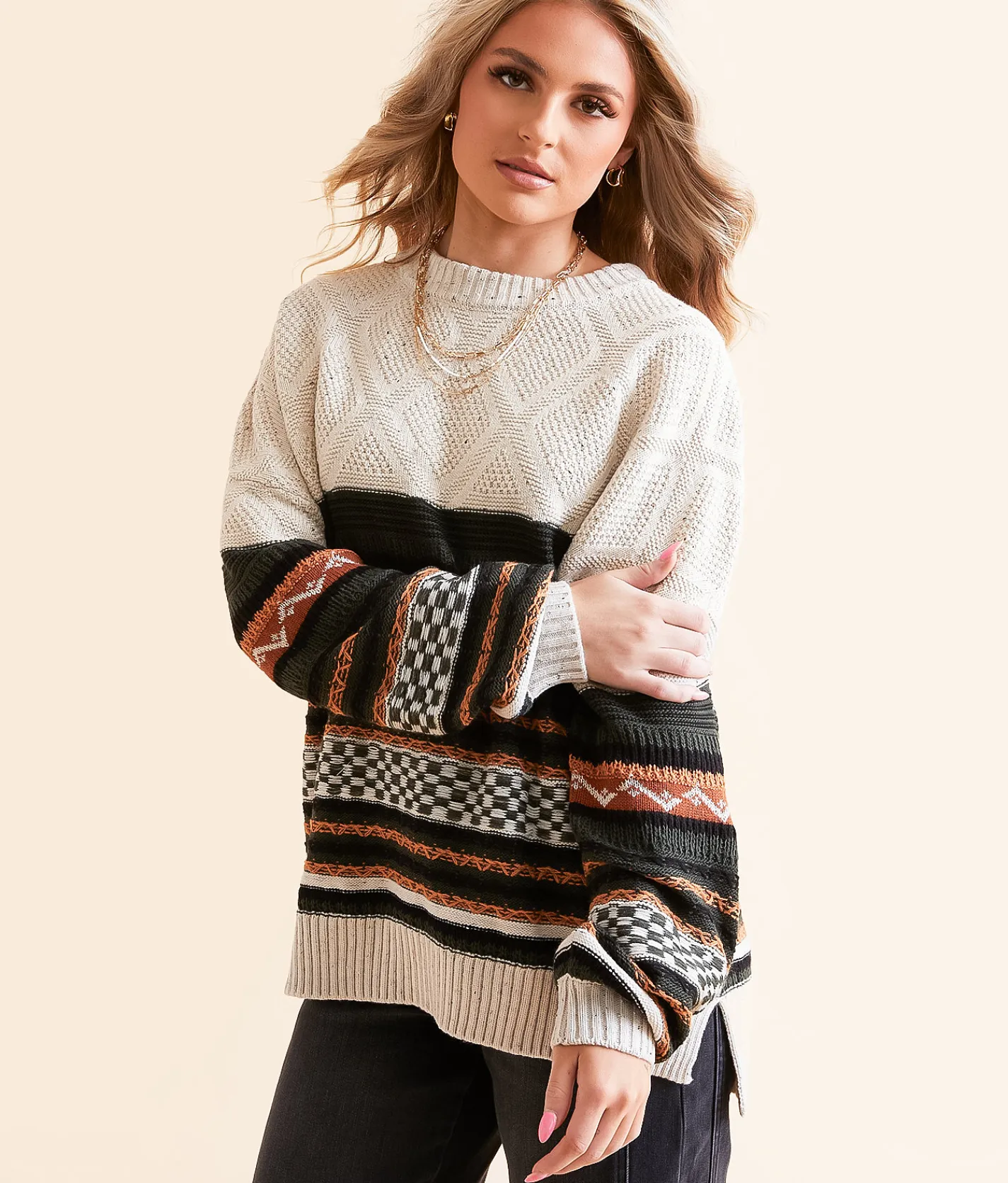 Tops | Gilded Intent Jacquard Oversized Sweater Multi
