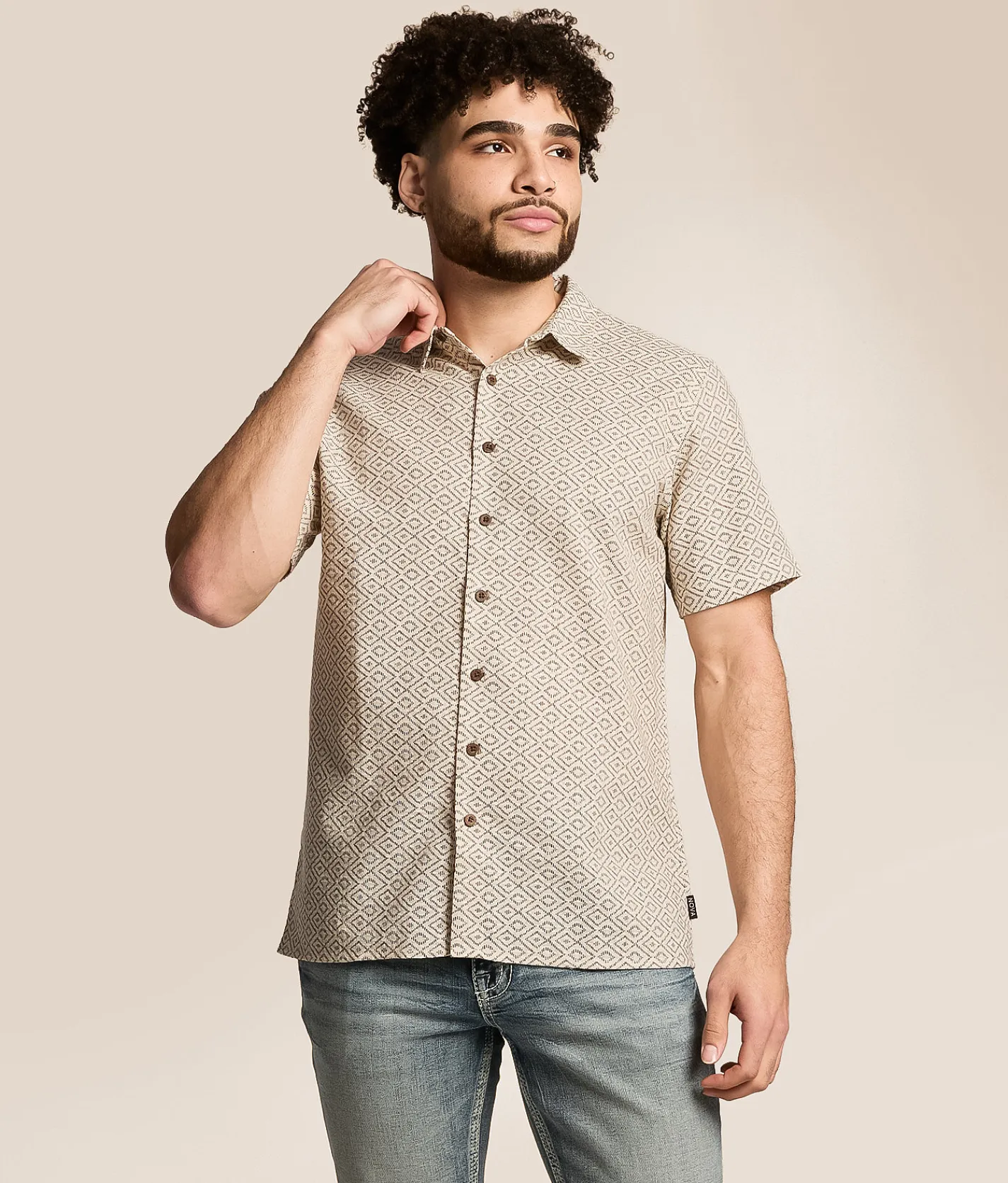 Tops | Nova Industries Jacquard Shirt Tan Beige