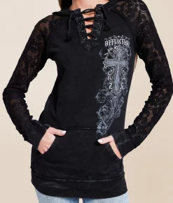 Tops | Affliction Jasmine Lace-Up Hoodie Black Reactive