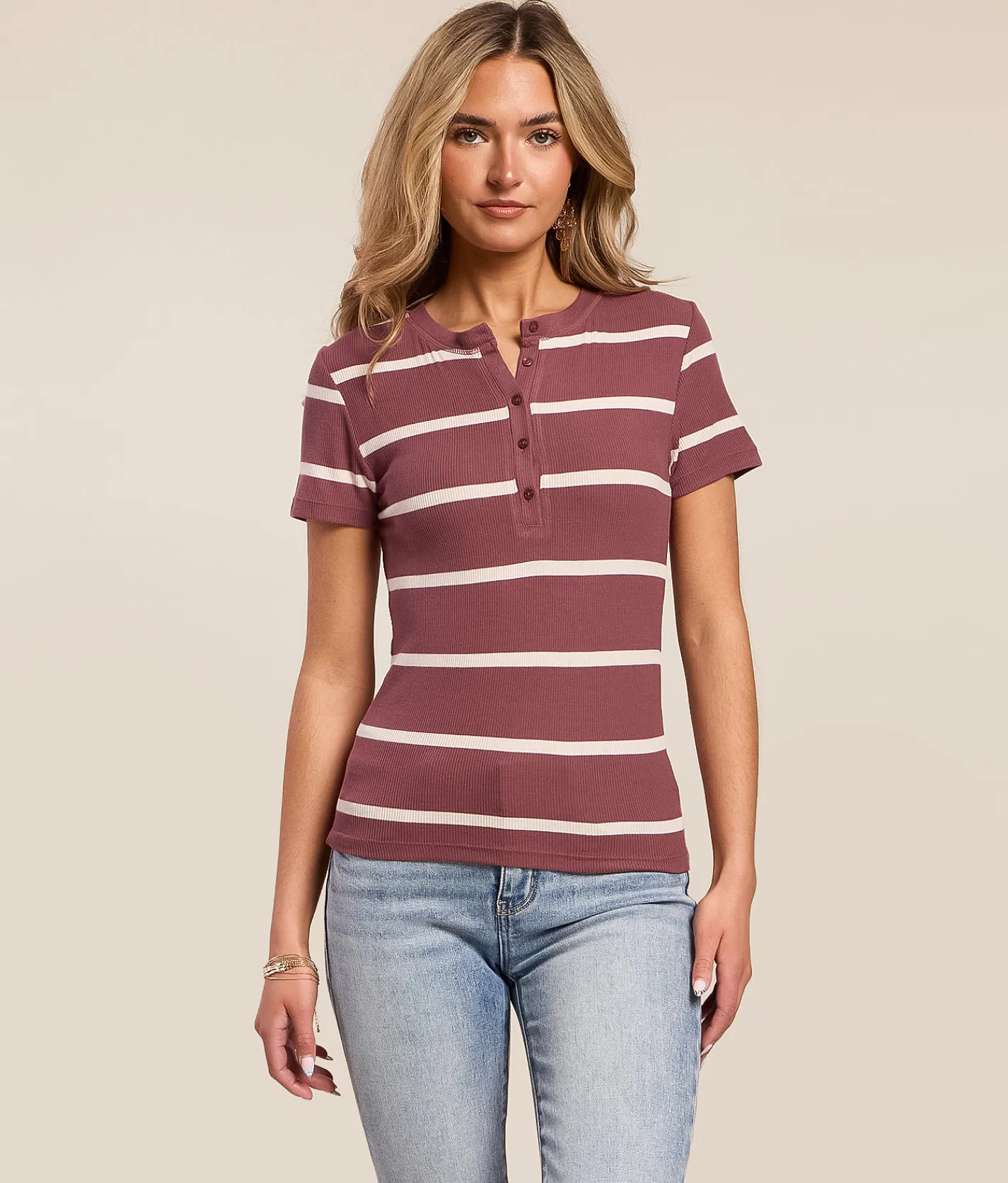 White Crow Jasmine Striped Henley Mulberry Online