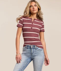 White Crow Jasmine Striped Henley Mulberry Online