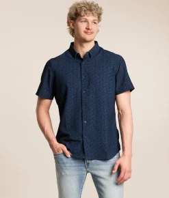 7Diamonds Jayden Seersucker Stretch Shirt Navy Discount