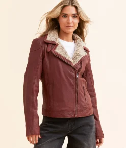 Tops|Coats & Jackets | Mauritius Jenja Sherpa Leather Jacket Red