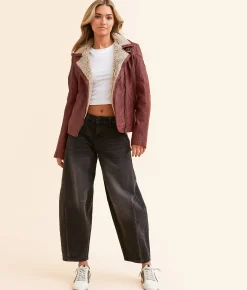 Tops|Coats & Jackets | Mauritius Jenja Sherpa Leather Jacket Red