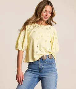 Free People Jessie Eyelet Top Lemon Water Combo Discount