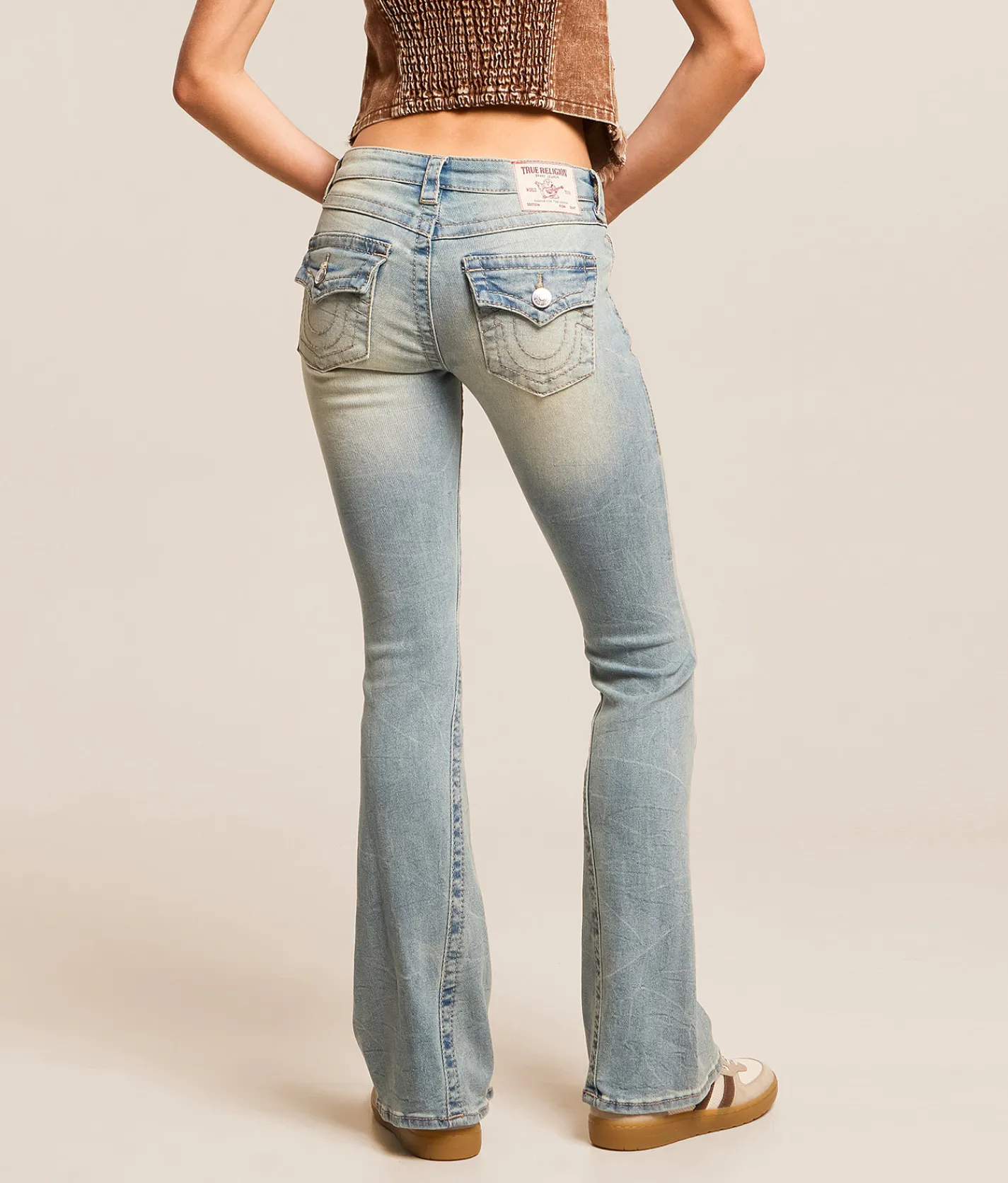 True Religion Joey Mid-Rise Flare Stretch Jean Chill Glow Sale
