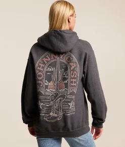 Merch Traffic Johnny Cash Band Hooded Sweatshirt Charcoal Grey Discount