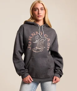 Merch Traffic Johnny Cash Band Hooded Sweatshirt Charcoal Grey Discount