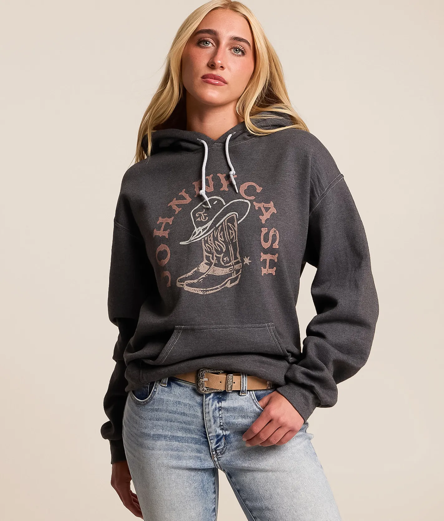 Merch Traffic Johnny Cash Band Hooded Sweatshirt Charcoal Grey Discount