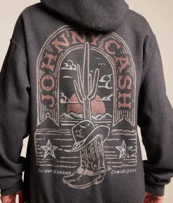 Merch Traffic Johnny Cash Band Hooded Sweatshirt Charcoal Grey Discount