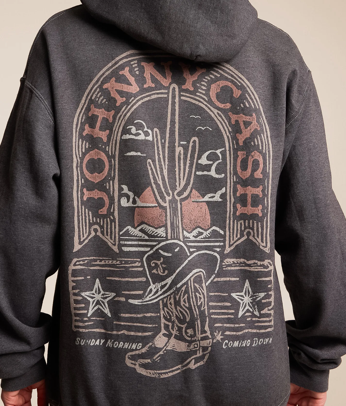 Merch Traffic Johnny Cash Band Hooded Sweatshirt Charcoal Grey Discount