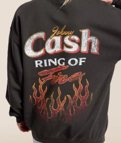 Tops | Merch Traffic Johnny Cash Band Oversized Pullover Washed Black