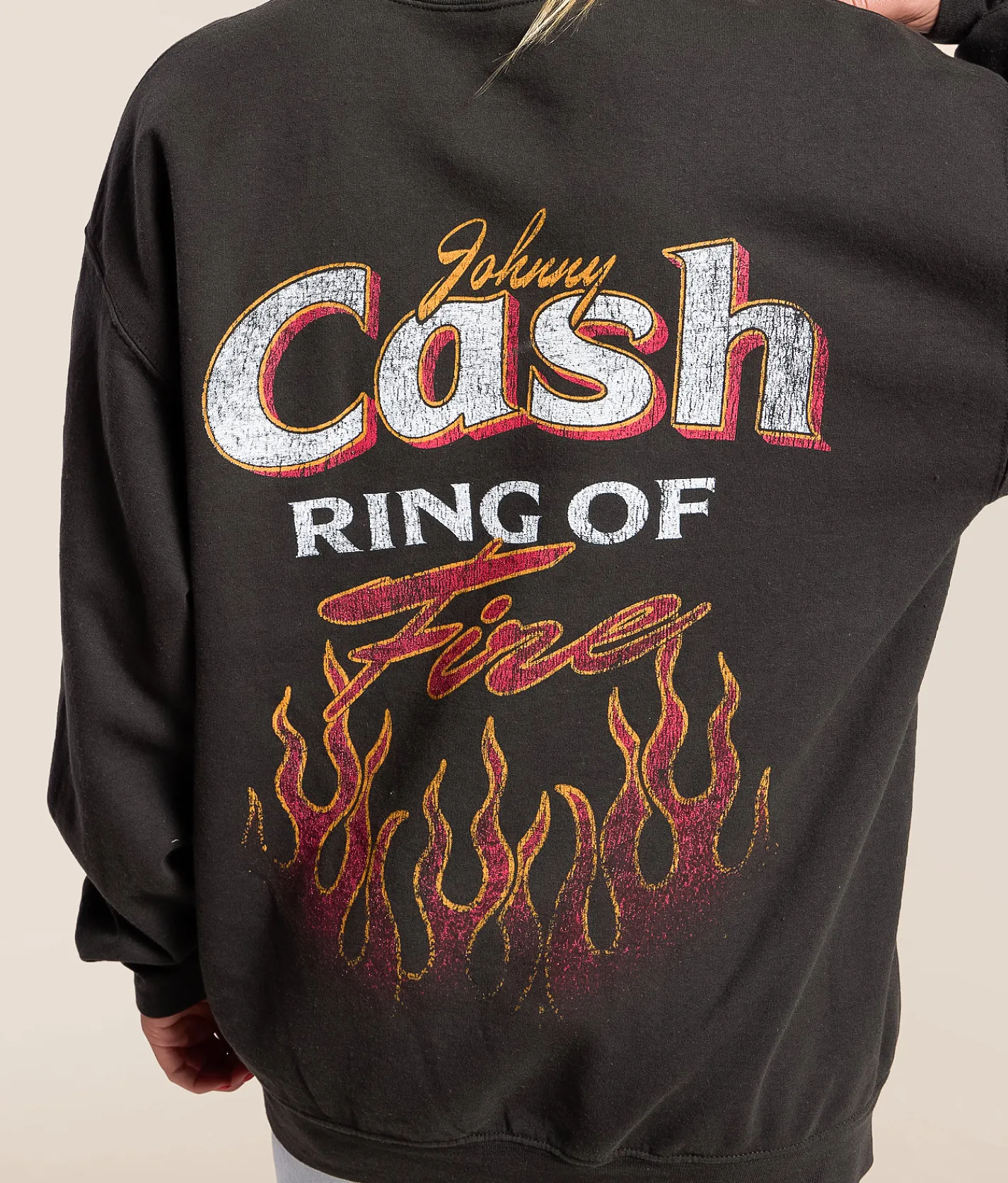 Tops | Merch Traffic Johnny Cash Band Oversized Pullover Washed Black