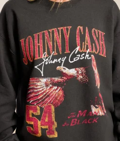 Tops | Merch Traffic Johnny Cash Band Oversized Pullover Washed Black