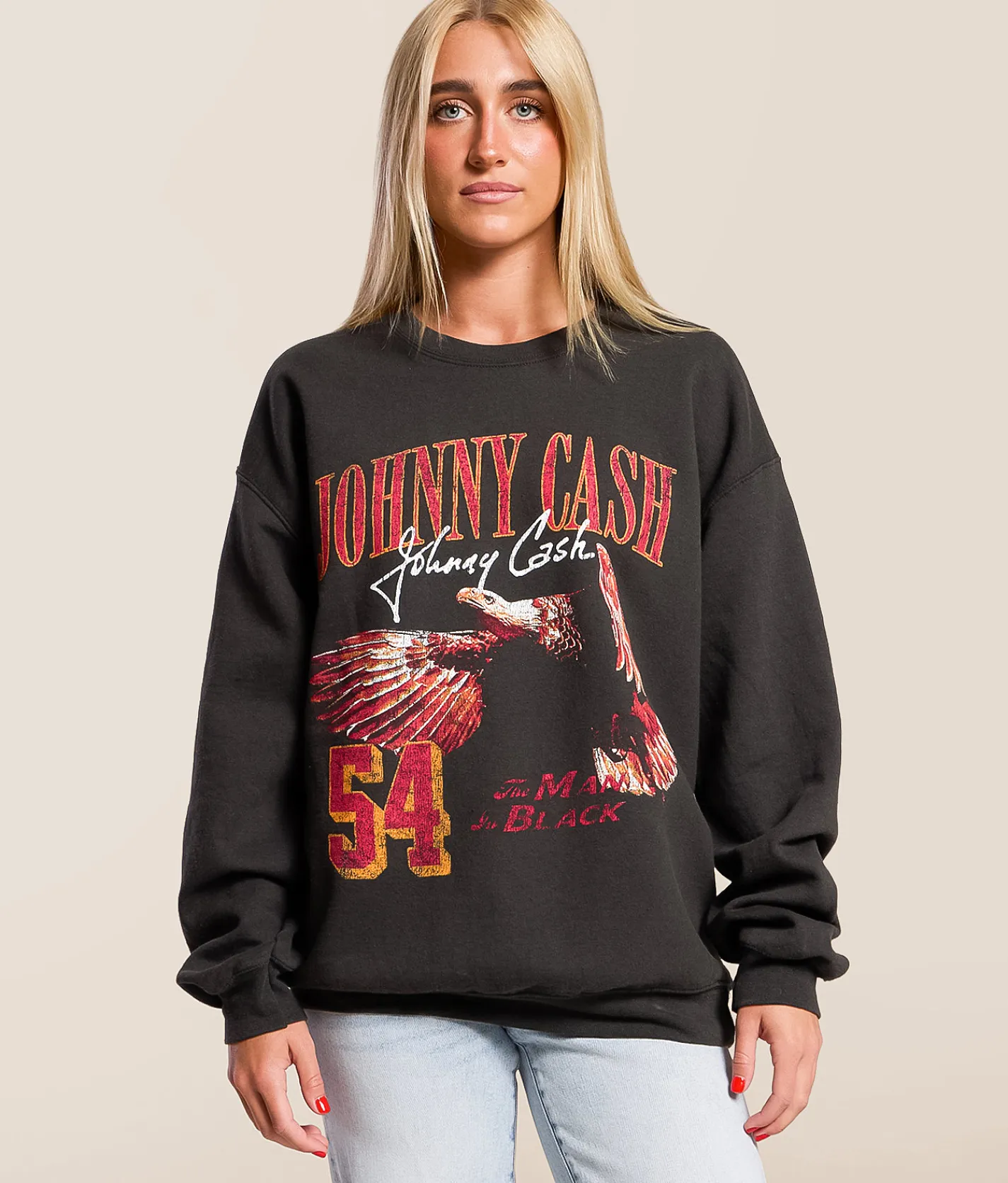 Tops | Merch Traffic Johnny Cash Band Oversized Pullover Washed Black