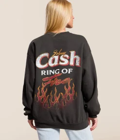 Tops | Merch Traffic Johnny Cash Band Oversized Pullover Washed Black