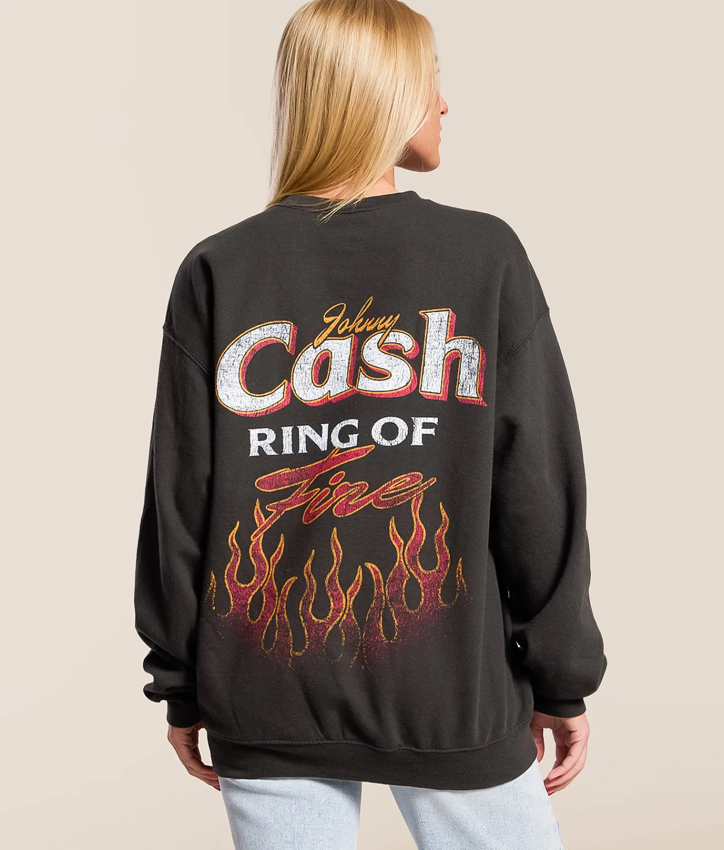 Tops | Merch Traffic Johnny Cash Band Oversized Pullover Washed Black