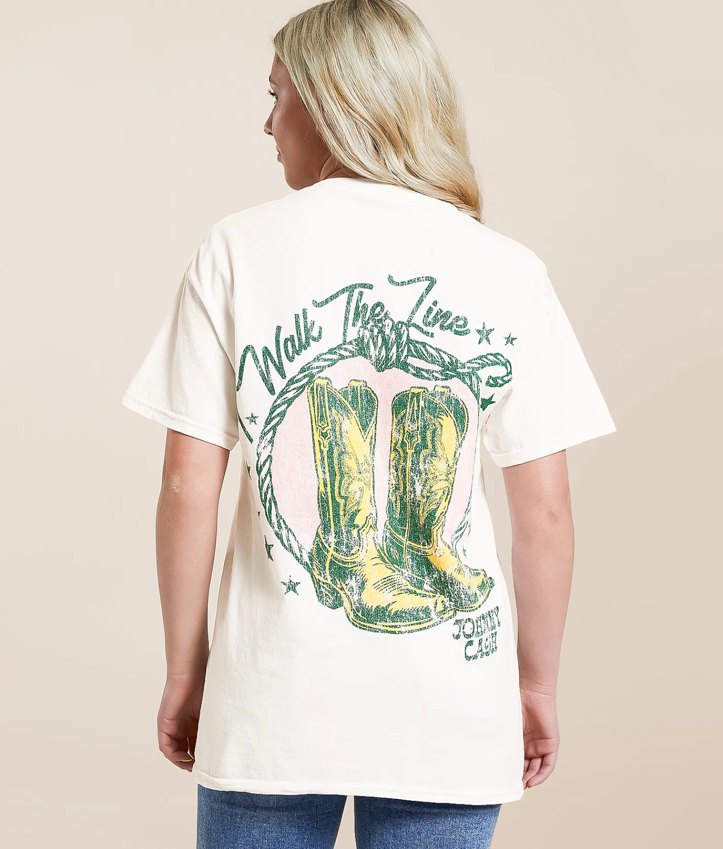 Merch Traffic Johnny Cash Oversized Band T-Shirt White Discount