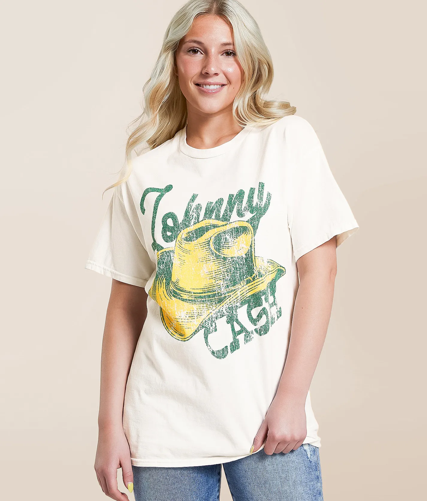 Merch Traffic Johnny Cash Oversized Band T-Shirt White Discount