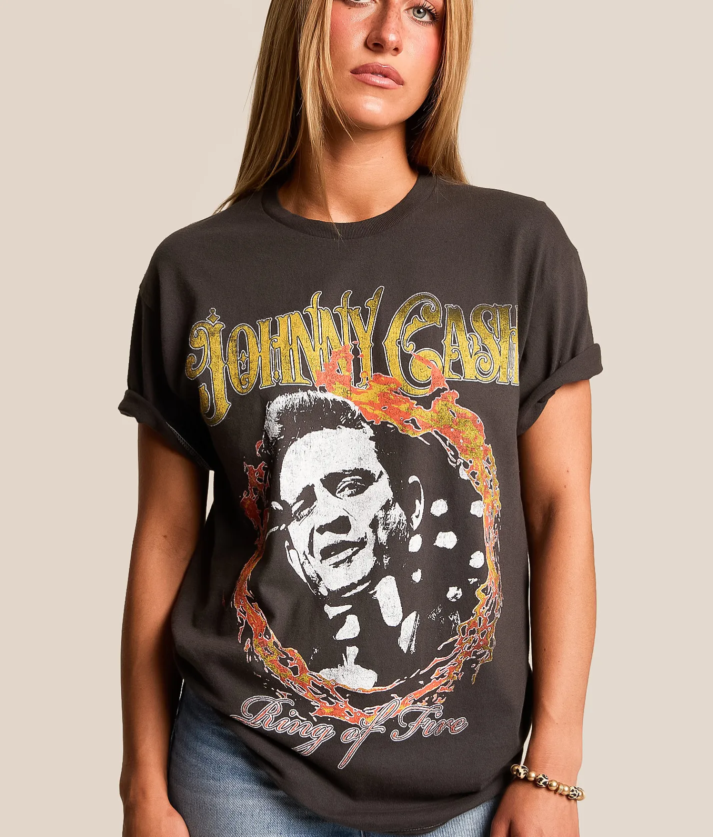 Tops | Merch Traffic Johnny Cash Oversized Band T-Shirt Washed Black