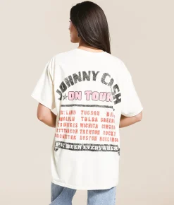 Tops | Merch Traffic Johnny Cash Oversized Band T-Shirt Cream