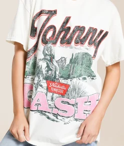 Tops | Merch Traffic Johnny Cash Oversized Band T-Shirt Cream