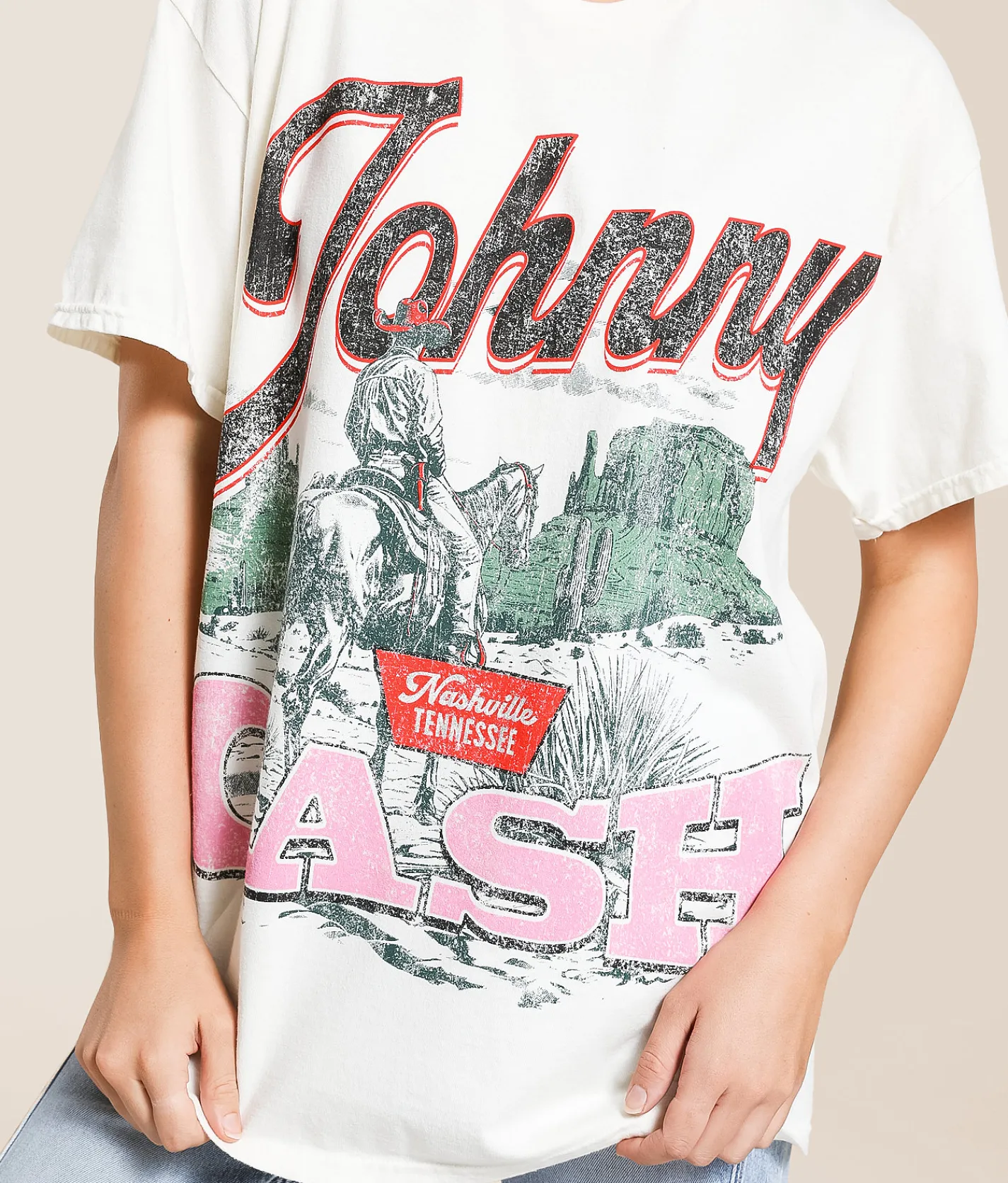 Tops | Merch Traffic Johnny Cash Oversized Band T-Shirt Cream