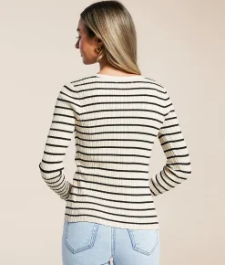 Z Supply Jordana Striped Cardigan Sweater Sandshell Clearance