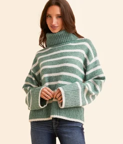 Z Supply Josephine Striped Sweater Palm Green Best