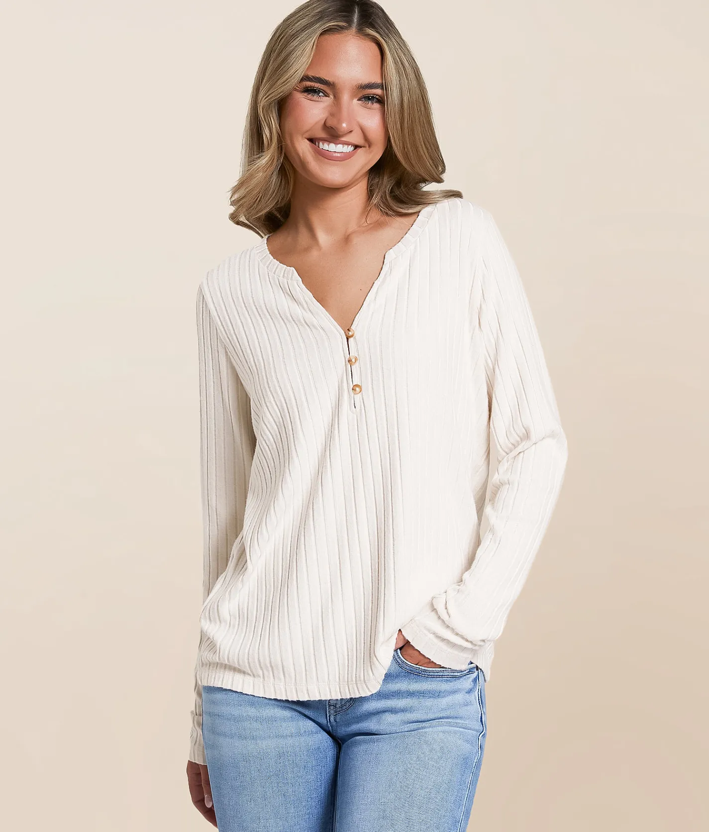 Tops | White Crow Josie Silky Ribbed Henley Light Oatmeal Heather