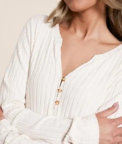 Tops | White Crow Josie Silky Ribbed Henley Light Oatmeal Heather