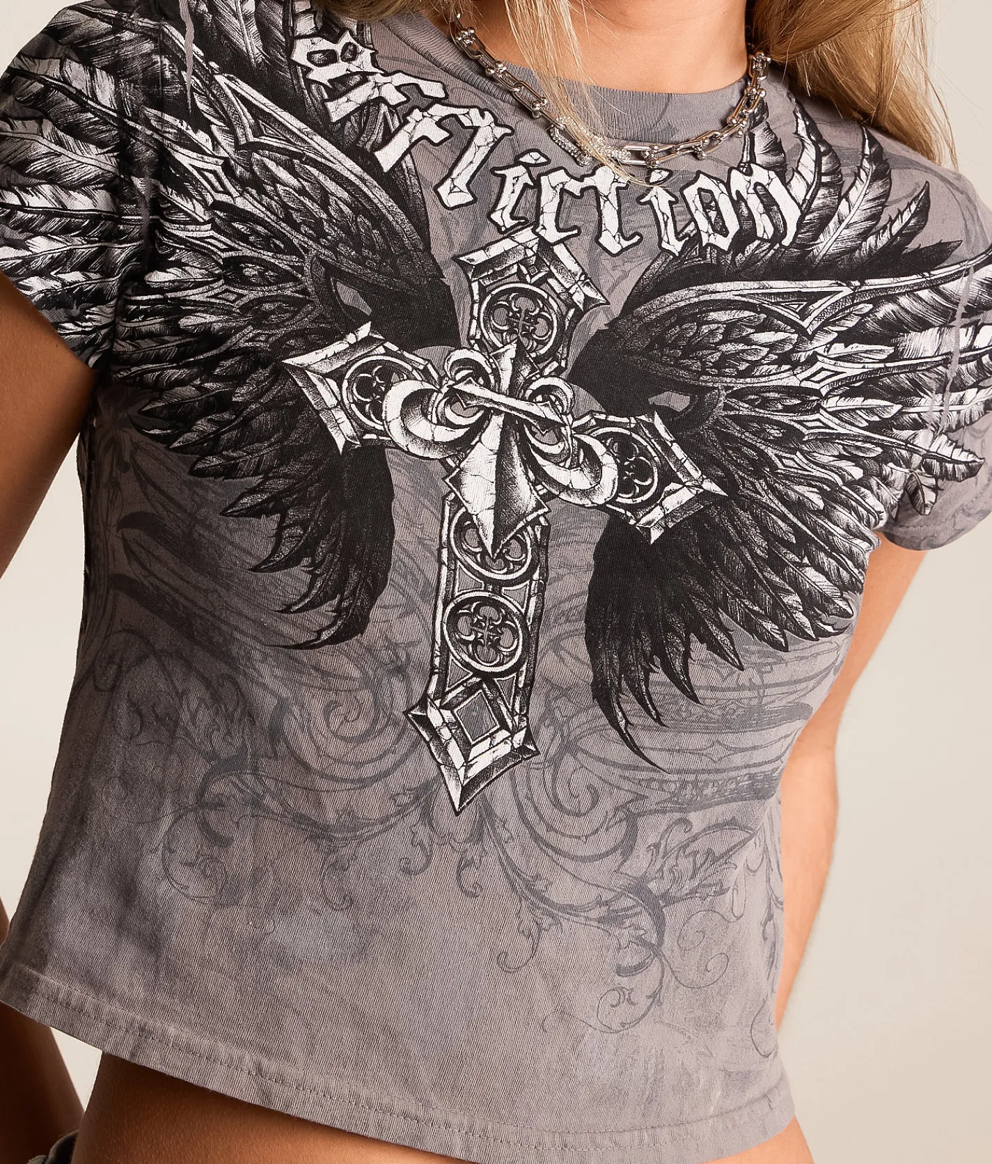 Tops | Affliction Jovial Cropped Baby T-Shirt Shark Reactive