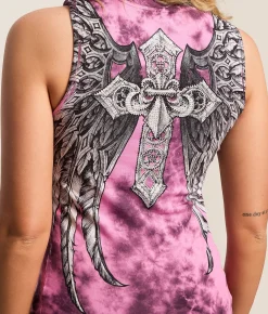 Tops | Affliction Jovial Rhinestone Lace-Up Tank Top Chateau Rose Raisin Cryst