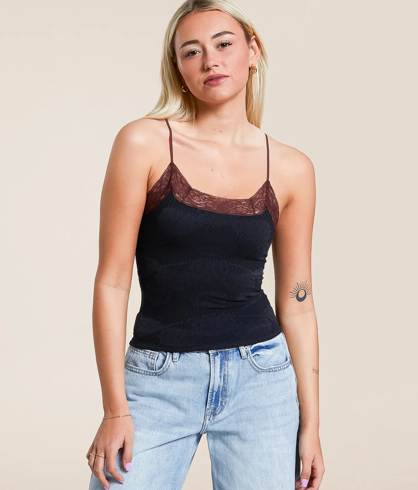 Free People Jules Seamless Cropped Cami Tank Top Black Combo Sale