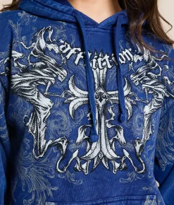 Affliction Jump Hooded Sweatshirt Navy Lava Wash Hot