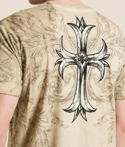 Tops|Graphic T-Shirts | Affliction Jump T-Shirt Sand Oil Stain