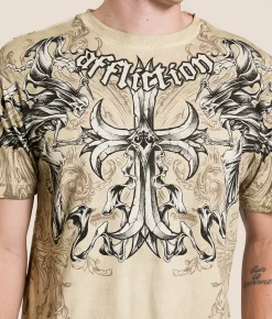 Tops|Graphic T-Shirts | Affliction Jump T-Shirt Sand Oil Stain