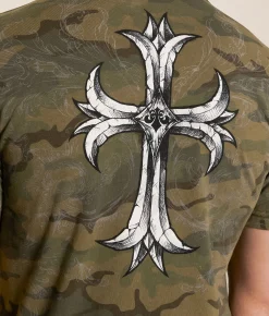 Affliction Jump T-Shirt Green Camo Lava Wash Best