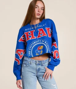 Tops | Gameday SOCIAL® Kansas Jayhawks Cropped Pullover Royal Blue