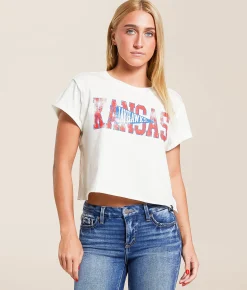 Tops | Gameday SOCIAL® Kansas Jayhawks Cropped T-Shirt White