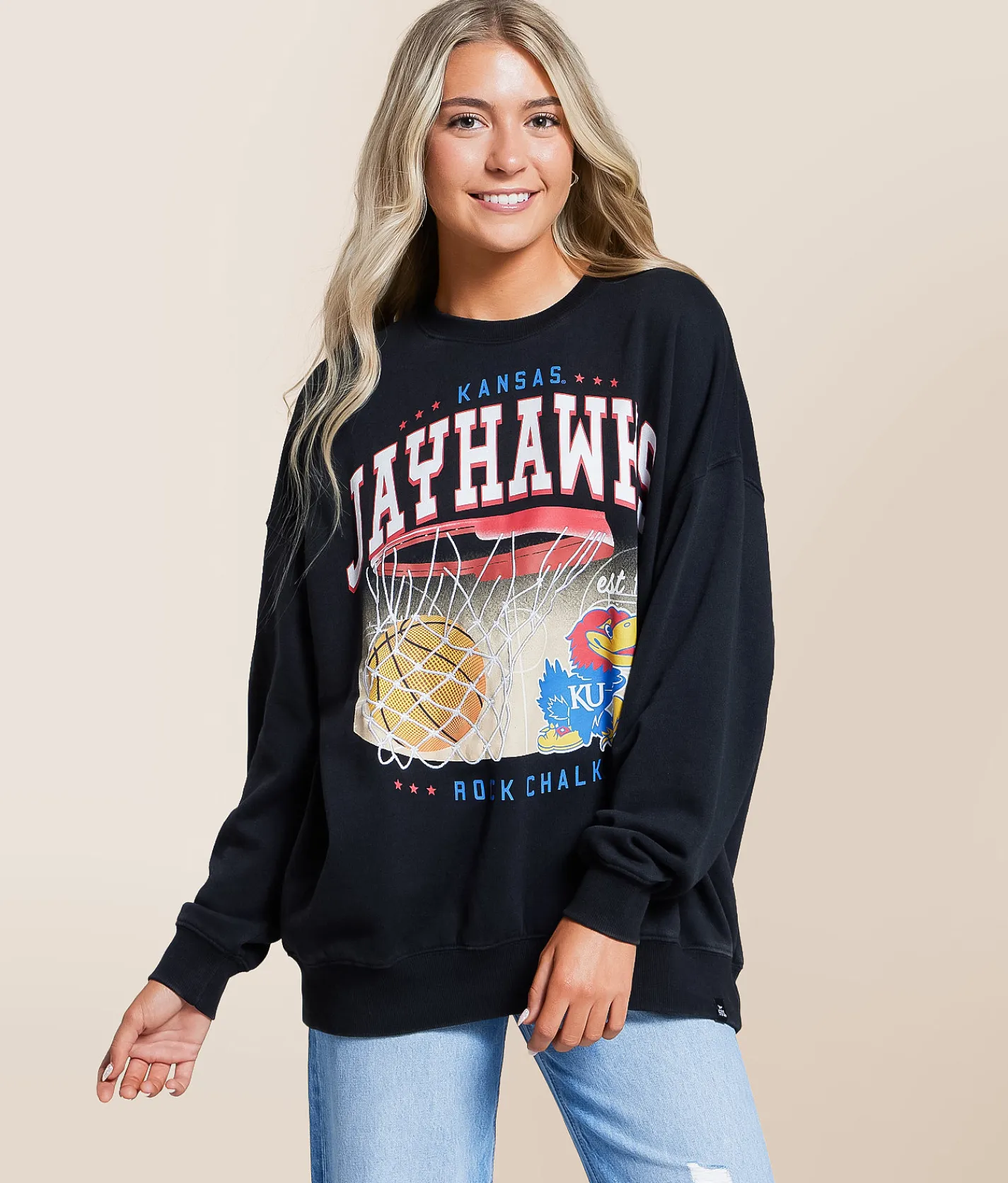 Tops | Gameday SOCIAL® Kansas Jayhawks Oversized Pullover Black