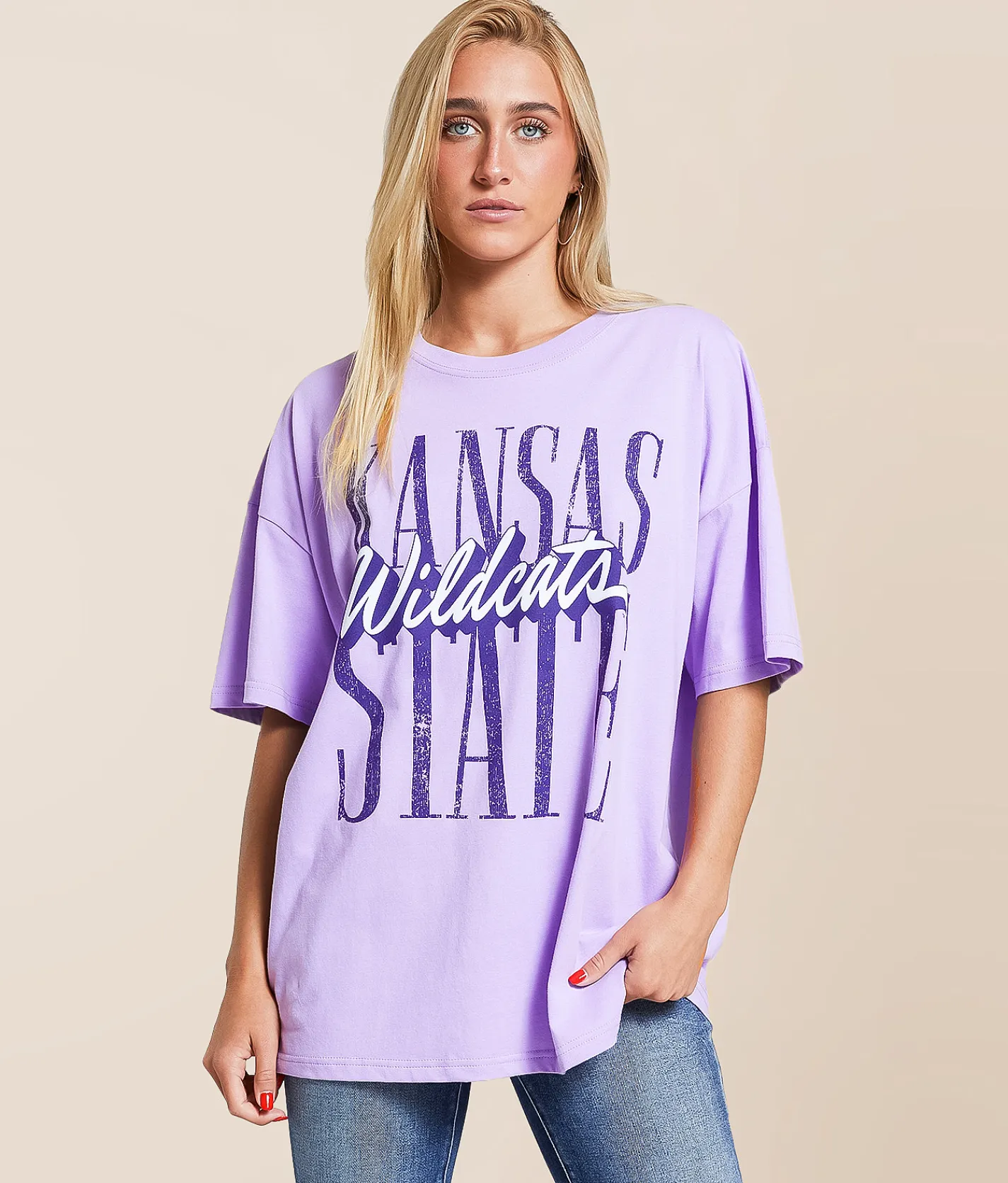 Tops | Gameday SOCIAL® Kansas State Oversized T-Shirt Lavender