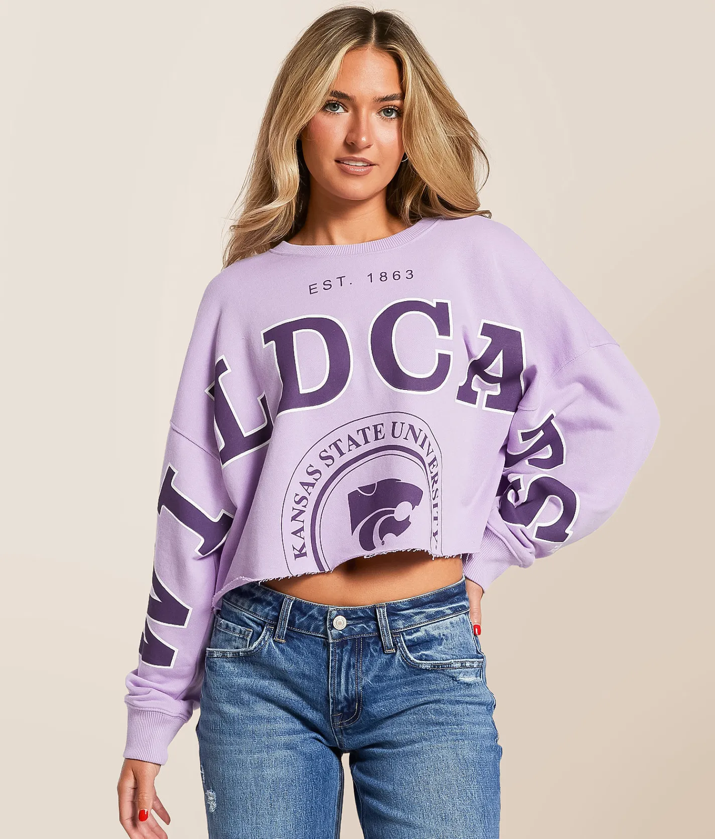 Gameday SOCIAL® Kansas State Wildcats Cropped Pullover Lavender New