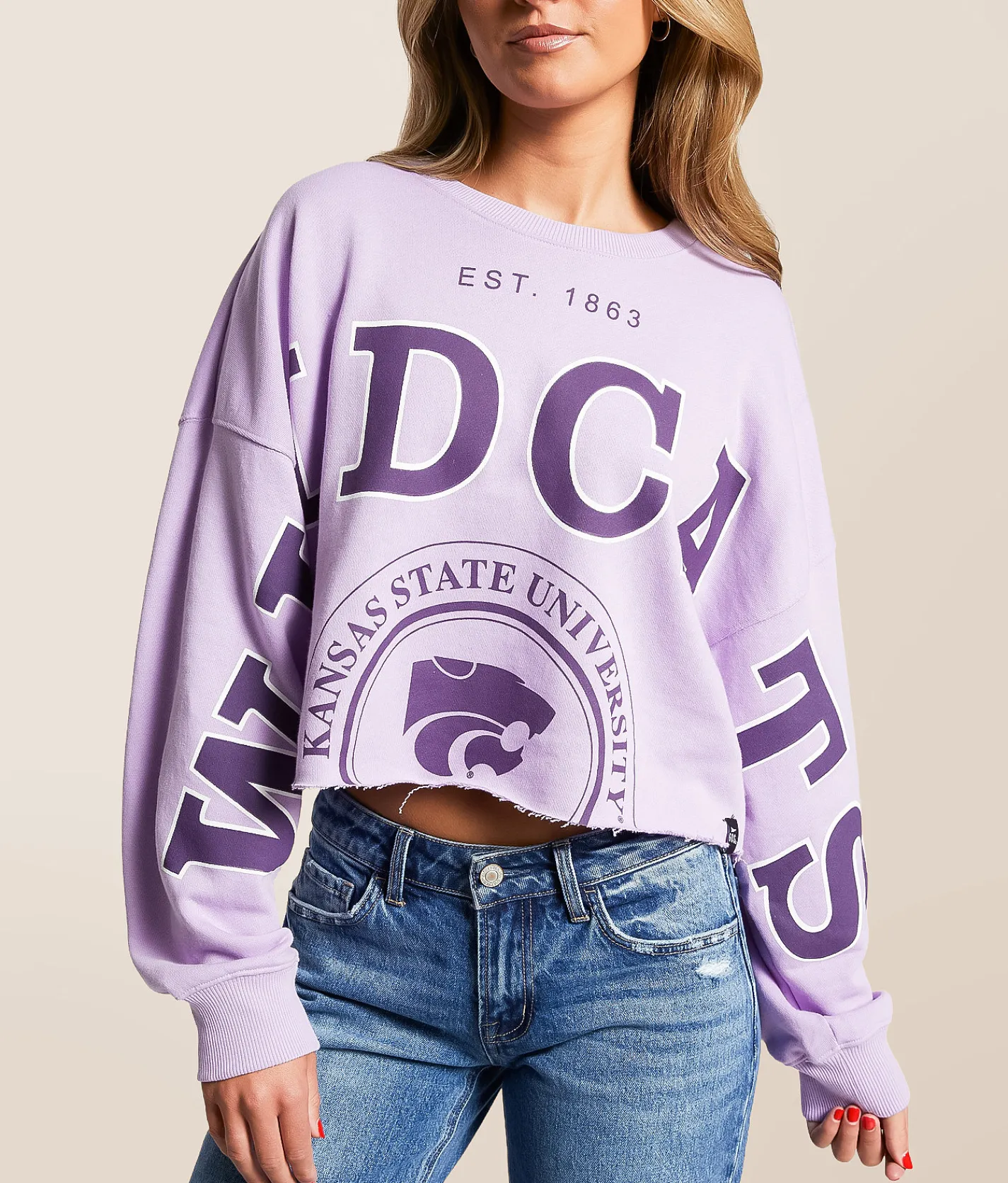Gameday SOCIAL® Kansas State Wildcats Cropped Pullover Lavender New