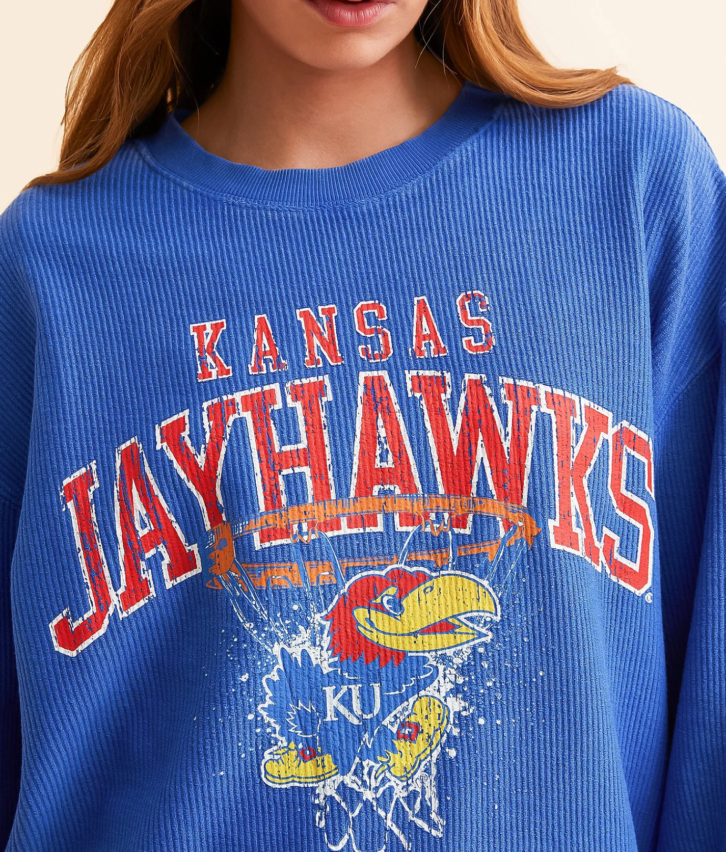 Gameday SOCIAL® Kansas Swoosh Oversized Pullover Washed Royal New