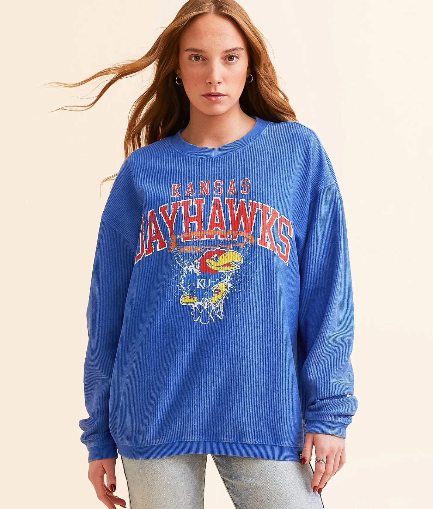 Gameday SOCIAL® Kansas Swoosh Oversized Pullover Washed Royal New