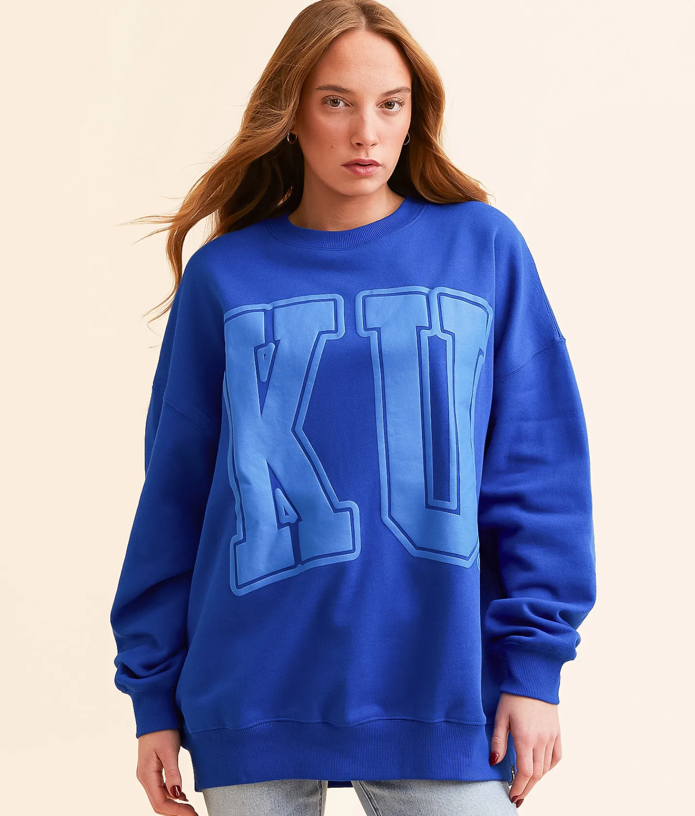 Tops | Gameday SOCIAL® Kansas Varsity Oversized Pullover Washed Royal