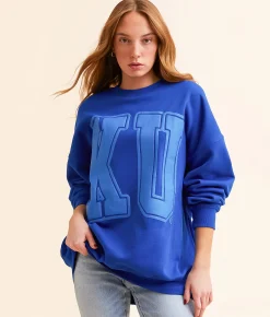 Tops | Gameday SOCIAL® Kansas Varsity Oversized Pullover Washed Royal