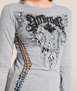 Tops | Affliction Karabeth T-Shirt Silver Grey Lava Wash